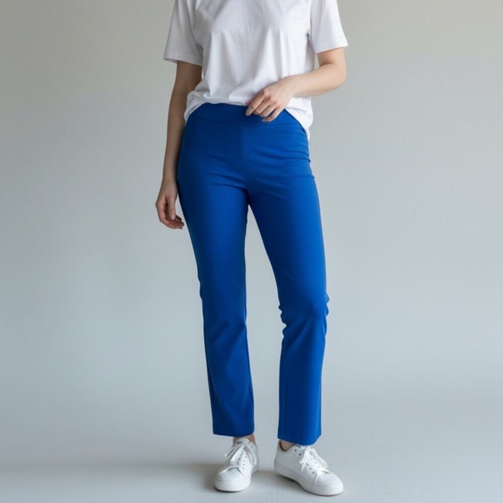 SPANX Perfect Fit Ponte Kick Flare Pants Women's Sz M Royal Blue Elevated Chic